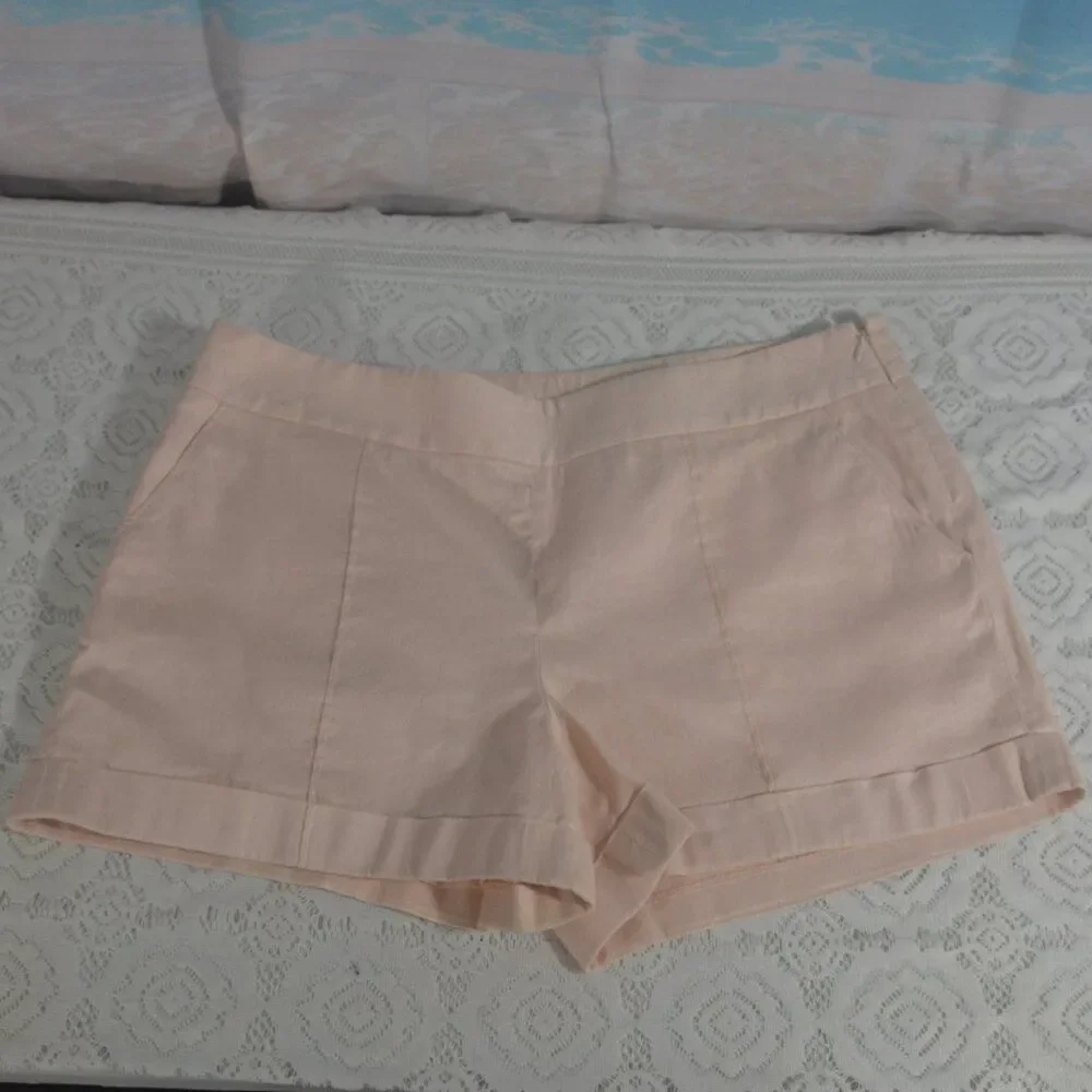 LOFT Marissa Blush Pink Linen Blend Cuffed Shorts Size 14